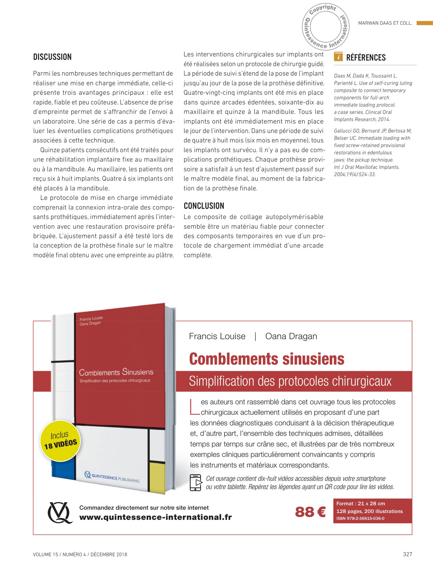 Résultats cliniques — série de 15 patients et discussion sur la fiabilité de la technique
